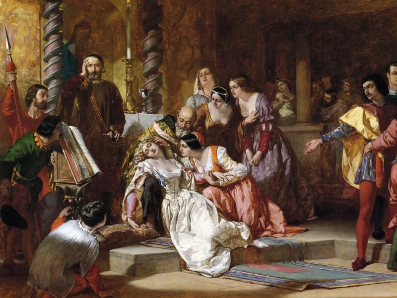 1815-Alfred Elmore - Rappresentazione della scena in chiesa in Molto rumore per nulla di William Shakespeare